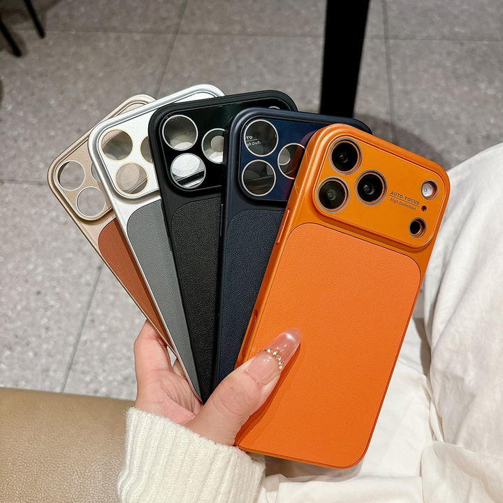 Matte PU Leather Case with Full Lens Guard — iPhone 15 / 16 / 17 Pro Max & Plus